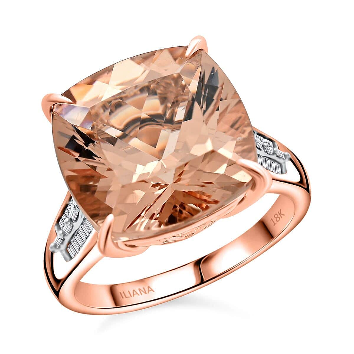 Iliana 18K Rose Gold AAA Marropino Morganite, Diamond (G-H, SI) (0.25 cts) Ring (Size 10.0) 8.40 ctw