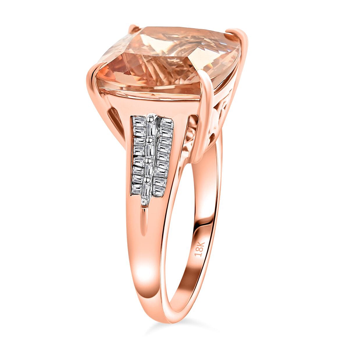 Iliana 18K Rose Gold AAA Marropino Morganite, Diamond (G-H, SI) (0.25 cts) Ring (Size 8.0) 8.40 ctw image number 3