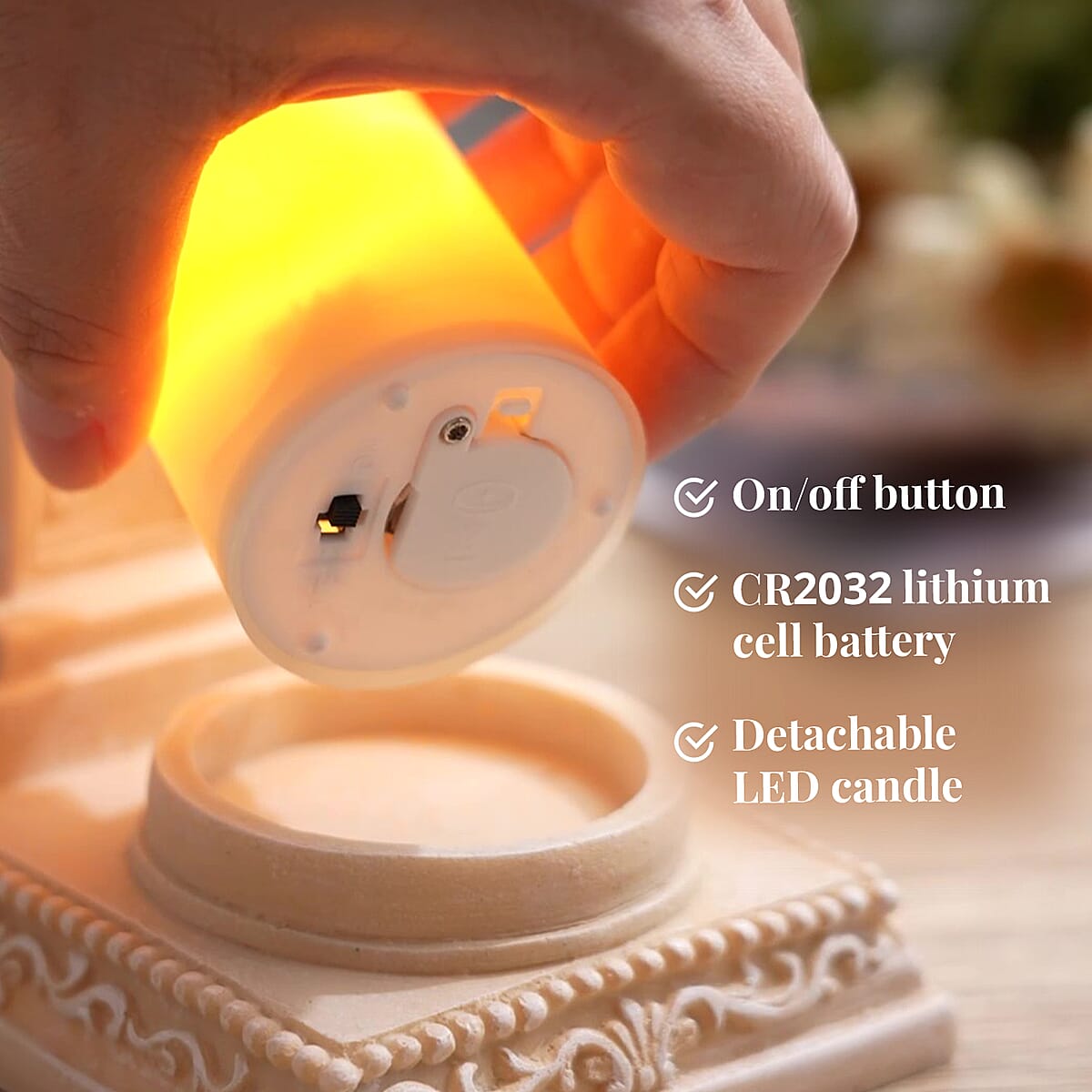 Resin Mother Mary with Cross Decor with Flameless LED Candle (Powered by CR2032 Lithium Cell Battery) image number 4