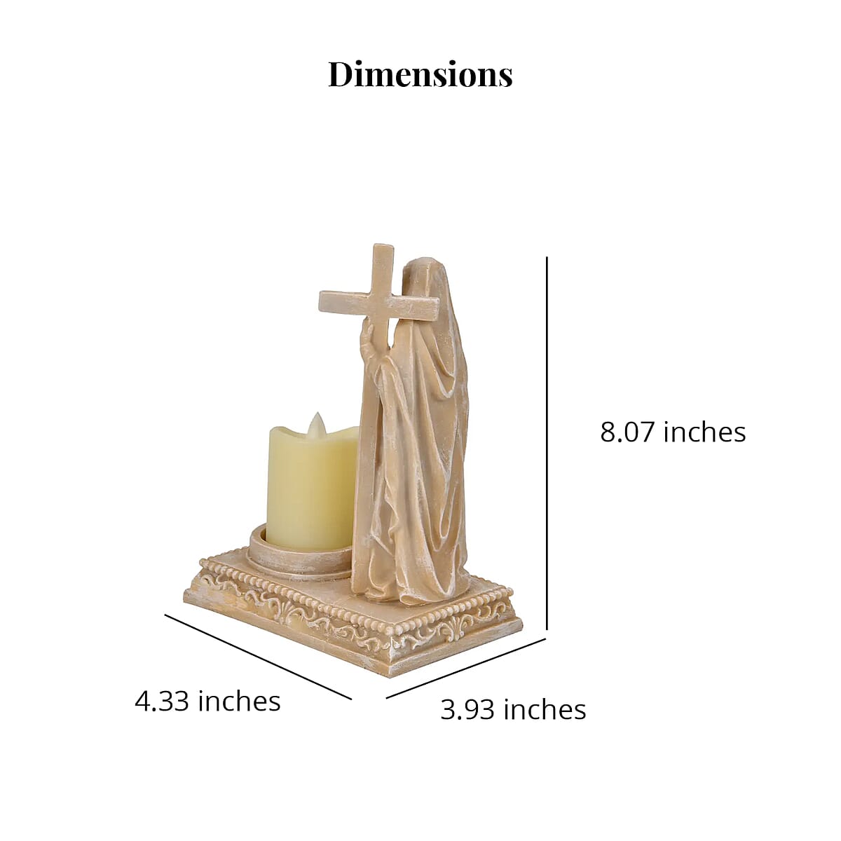 Resin Mother Mary with Cross Decor with Flameless LED Candle (Powered by CR2032 Lithium Cell Battery) image number 5
