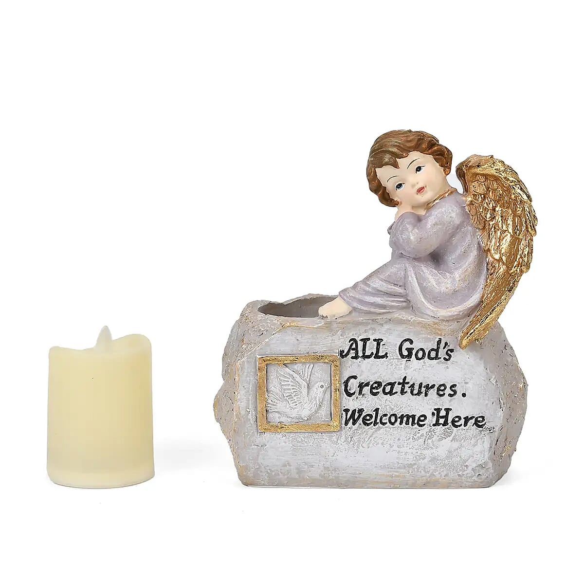 Resin Sitting Baby and Bird Figurine Decor and Flameless LED Candle (Powered by CR2032 Lithium Cell Battery) image number 0