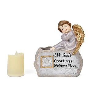 Resin Sitting Baby and Bird Figurine Decor and Flameless LED Candle (Powered by CR2032 Lithium Cell Battery)