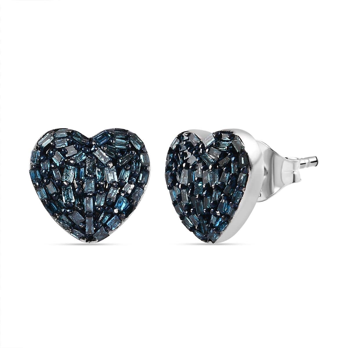 GP Amore Collection Blue Diamond Heart Stud Earrings in Platinum Over Sterling Silver 0.50 ctw image number 0