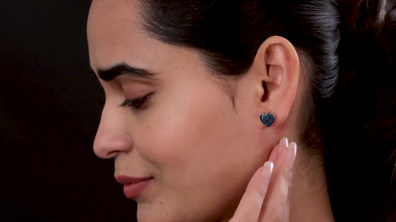 Blue Diamond (IR) Heart Stud Earrings in Platinum Over Sterling Silver 0.50 ctw