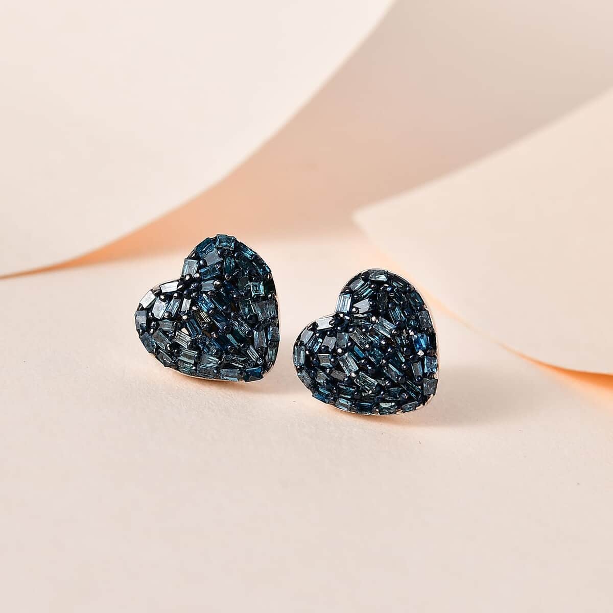 GP Amore Collection Blue Diamond Heart Stud Earrings in Platinum Over Sterling Silver 0.50 ctw image number 1
