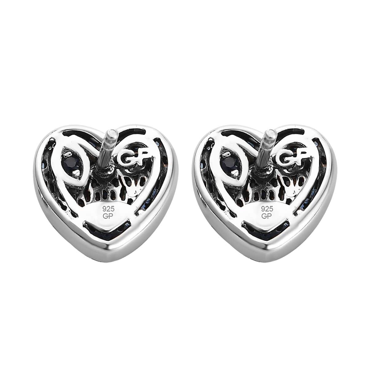 GP Amore Collection Blue Diamond Heart Stud Earrings in Platinum Over Sterling Silver 0.50 ctw image number 3