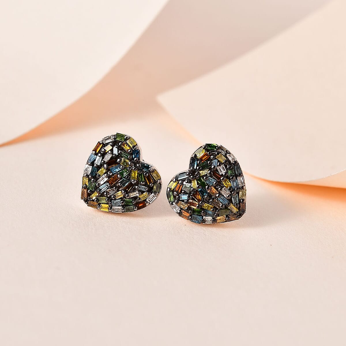 GP Amore Collection Multi Diamond Heart Stud Earrings in Platinum Over Sterling Silver 0.50 ctw image number 1