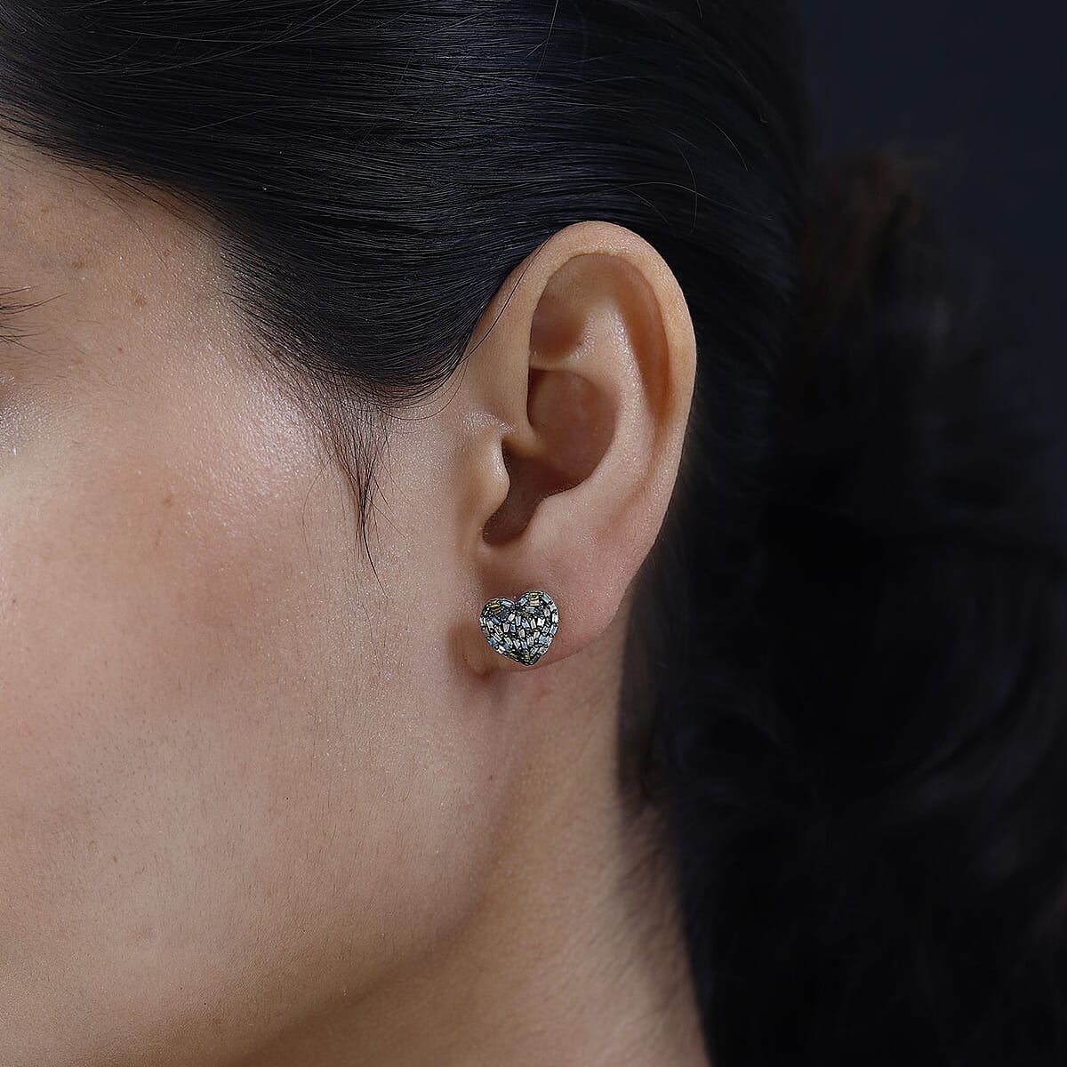 GP Amore Collection Multi Diamond Heart Stud Earrings in Platinum Over Sterling Silver 0.50 ctw image number 2