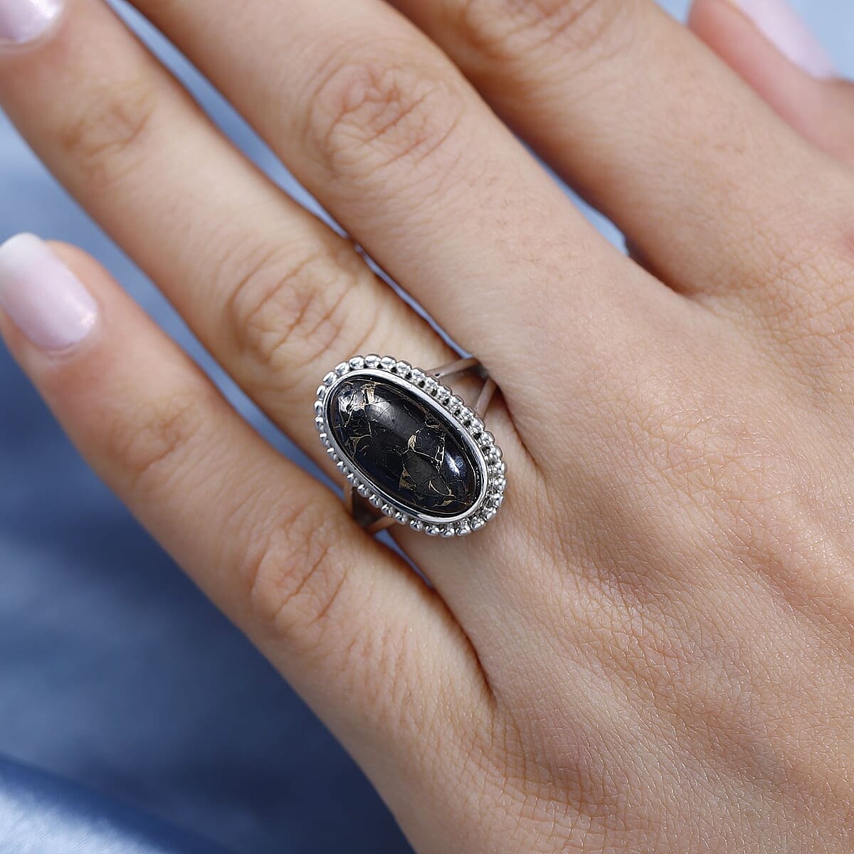 Matrix Silver Shungite Solitaire Ring in Platinum Over Copper (Size 10.0) 4.25 ctw image number 2