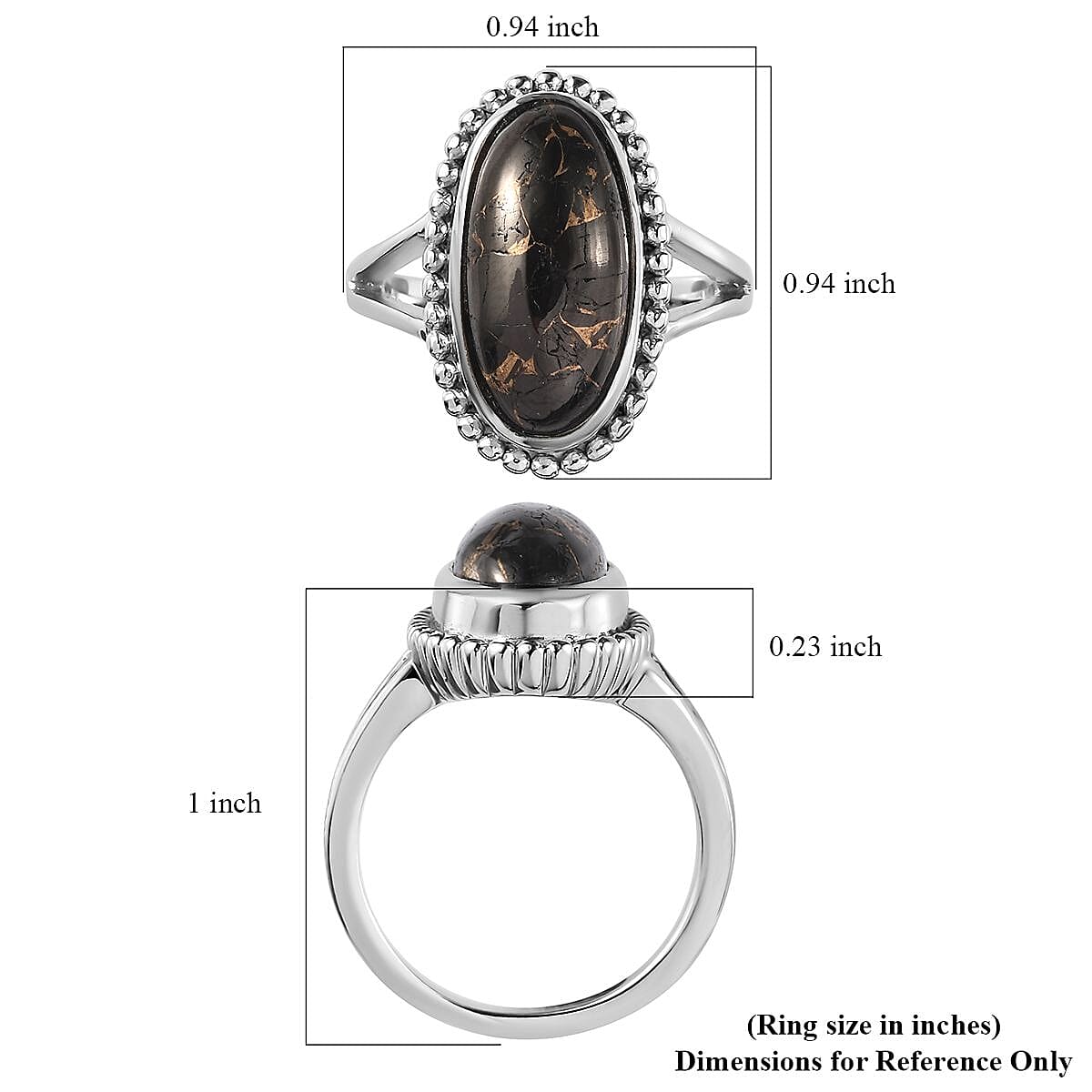 Matrix Silver Shungite Solitaire Ring in Platinum Over Copper with Magnet (Size 10.0) 4.25 ctw