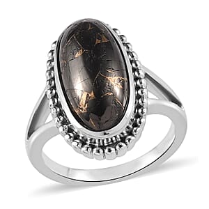 Matrix Silver Shungite Solitaire Ring in Platinum Over Copper with Magnet (Size 7.0) 4.25 ctw