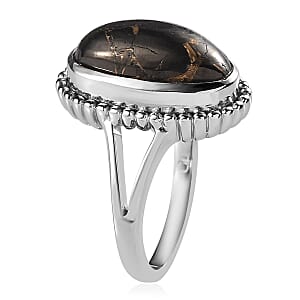 Matrix Silver Shungite Solitaire Ring in Platinum Over Copper with Magnet (Size 7.0) 4.25 ctw