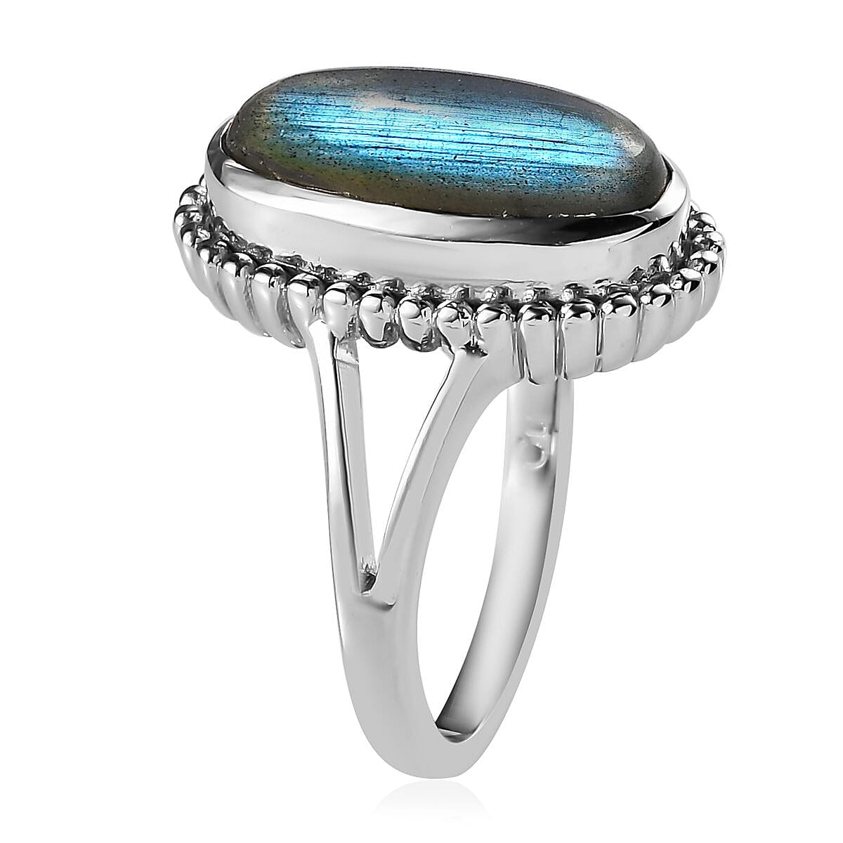 Malagasy Labradorite Solitaire Ring in Platinum Over Copper with Magnet (Size 5.0) 5.60 ctw