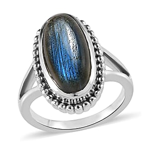 Malagasy Labradorite 5.60 ctw Solitaire Ring in Platinum Over Copper with Magnet (Size 7.0)