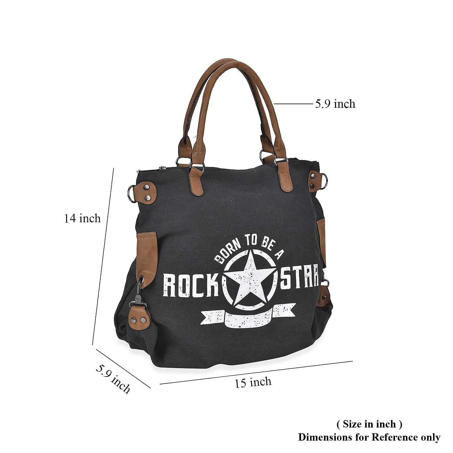 Navy Collection Black Color Printed Tote Bag with Faux Leather Handle Drop