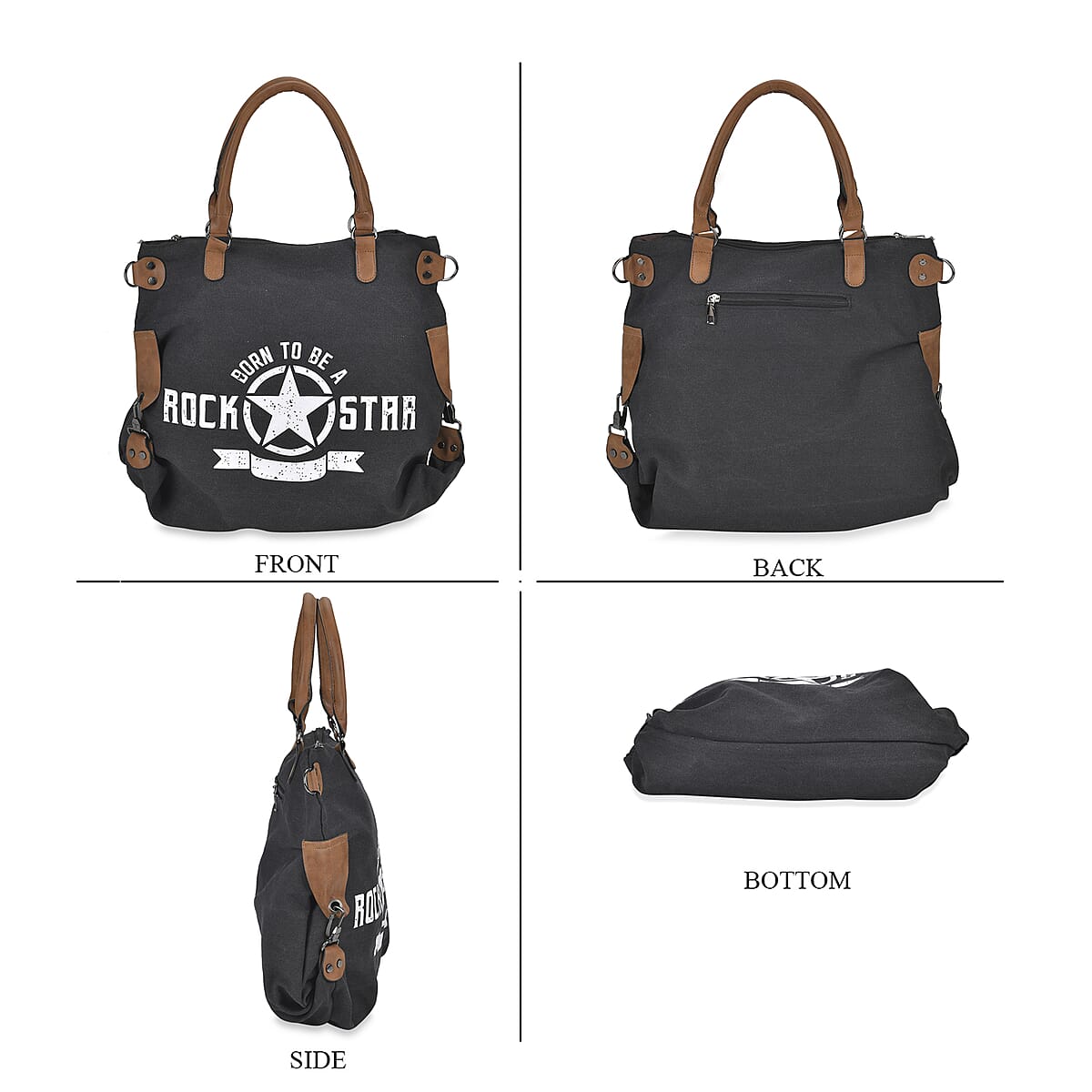 Navy Collection Blue Color Printed Tote Bag with Faux Leather Handle Drop image number 3