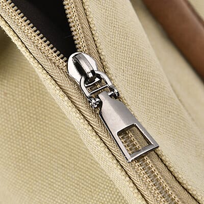Navy Collection Khaki Color Printed Tote Bag with Faux Leather Handle Drop