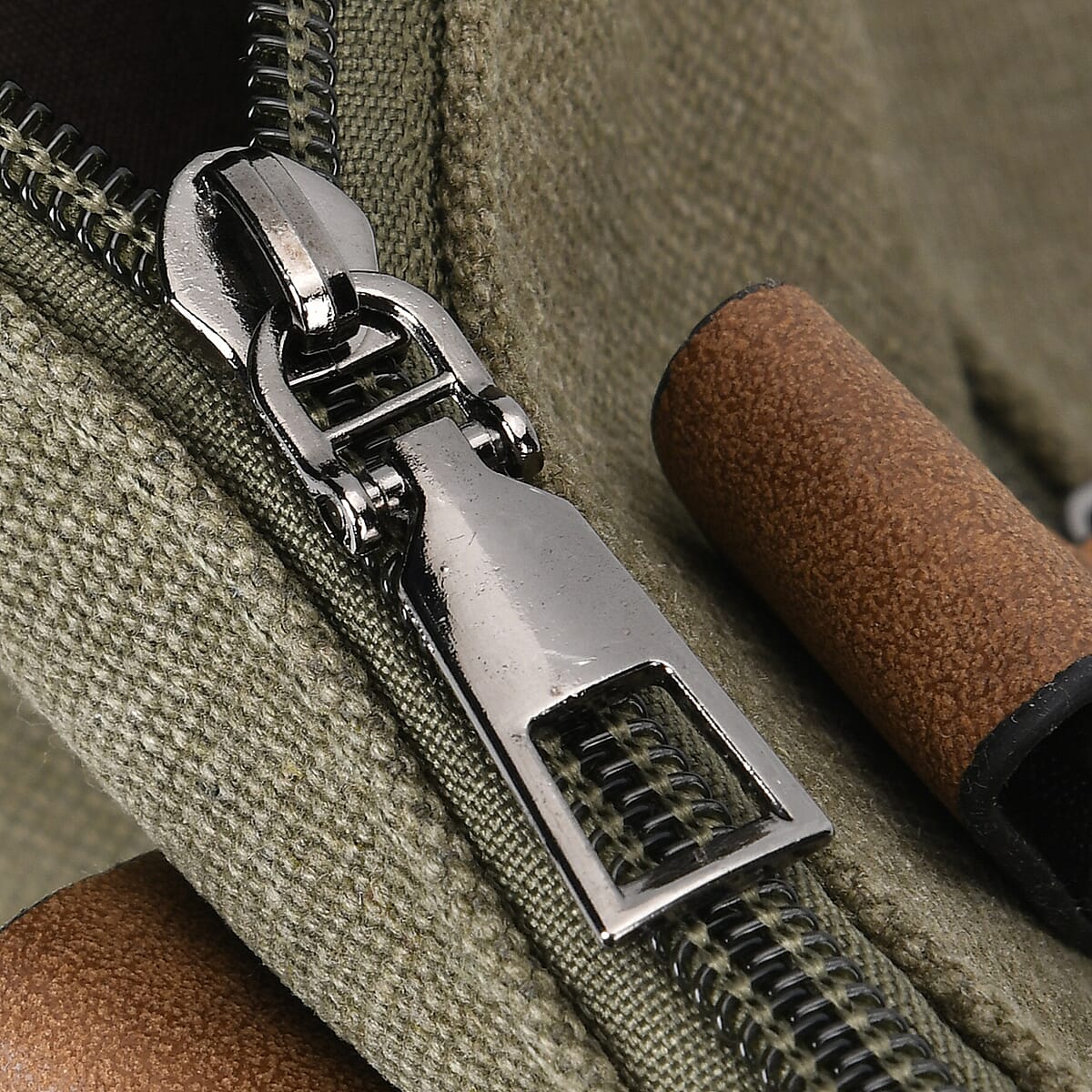 Navy Collection Army Green Color Printed Tote Bag with Faux Leather Handle Drop image number 5