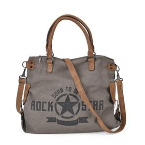 Navy Collection Gray Color Printed Tote Bag with Faux Leather Handle Drop