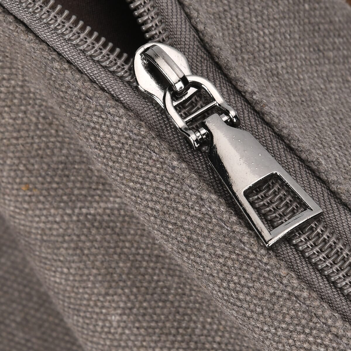 Navy Collection Gray Color Printed Tote Bag with Faux Leather Handle Drop image number 5