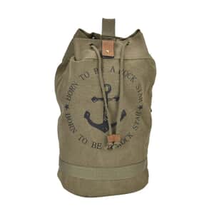 Navy Collection Army Green Color Anchor Pattern Backpack Bag with Adjustable Double Shoulder Straps