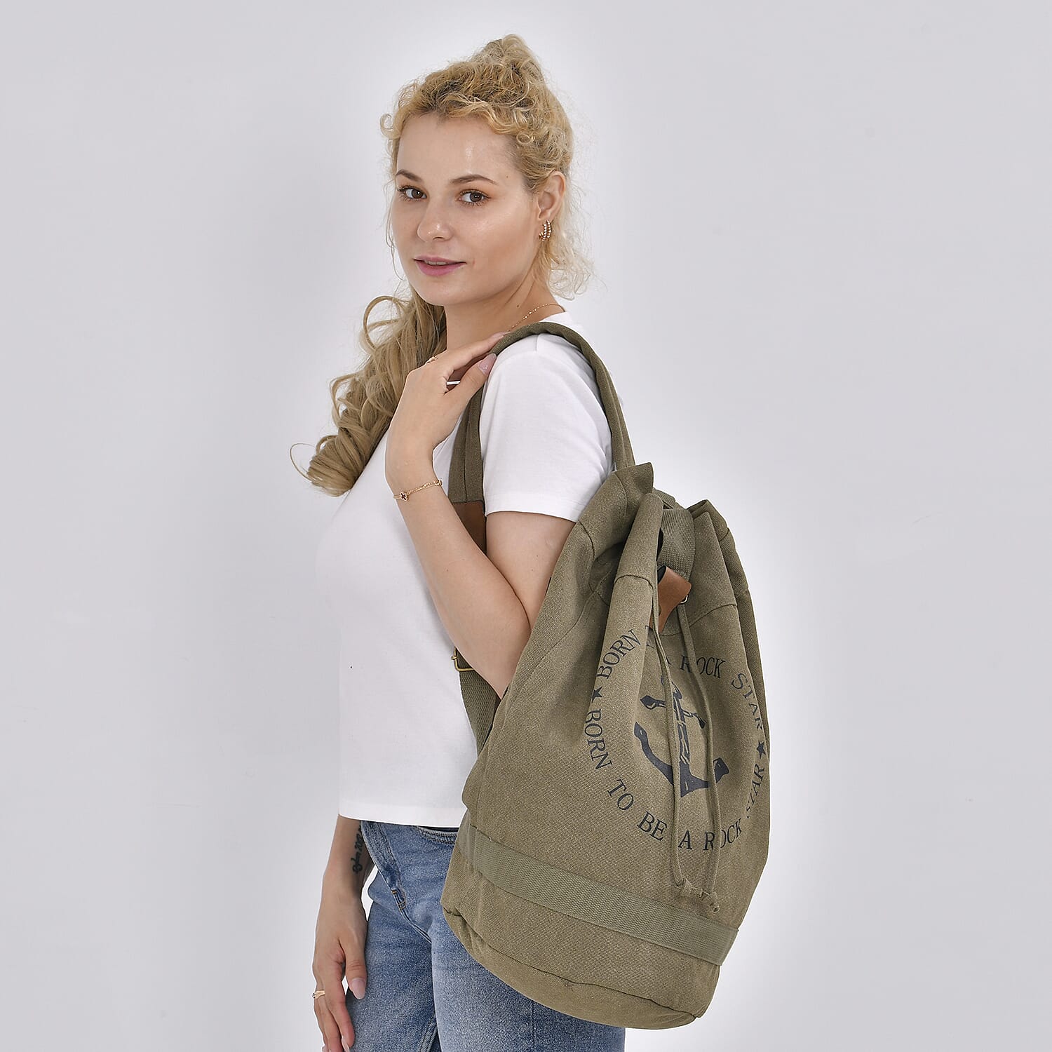 Navy Collection Army Green Color Anchor Pattern Backpack Bag with Adjustable Double Shoulder Straps