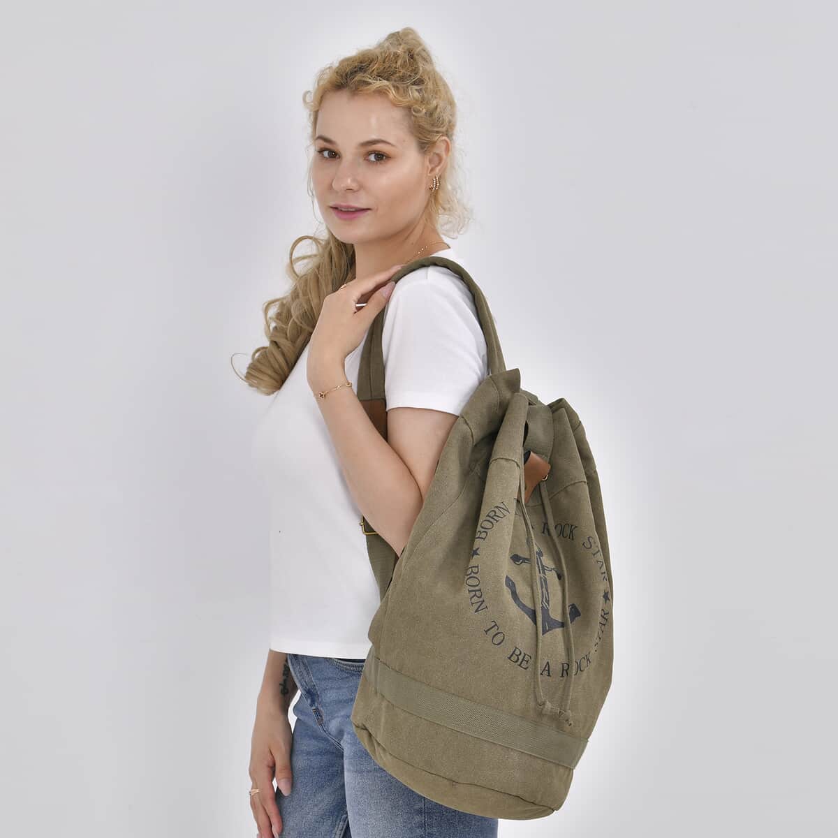 Navy Collection Army Green Color Anchor Pattern Backpack Bag (18.9"x10.6"x15.7") with Adjustable Double Shoulder Straps image number 1