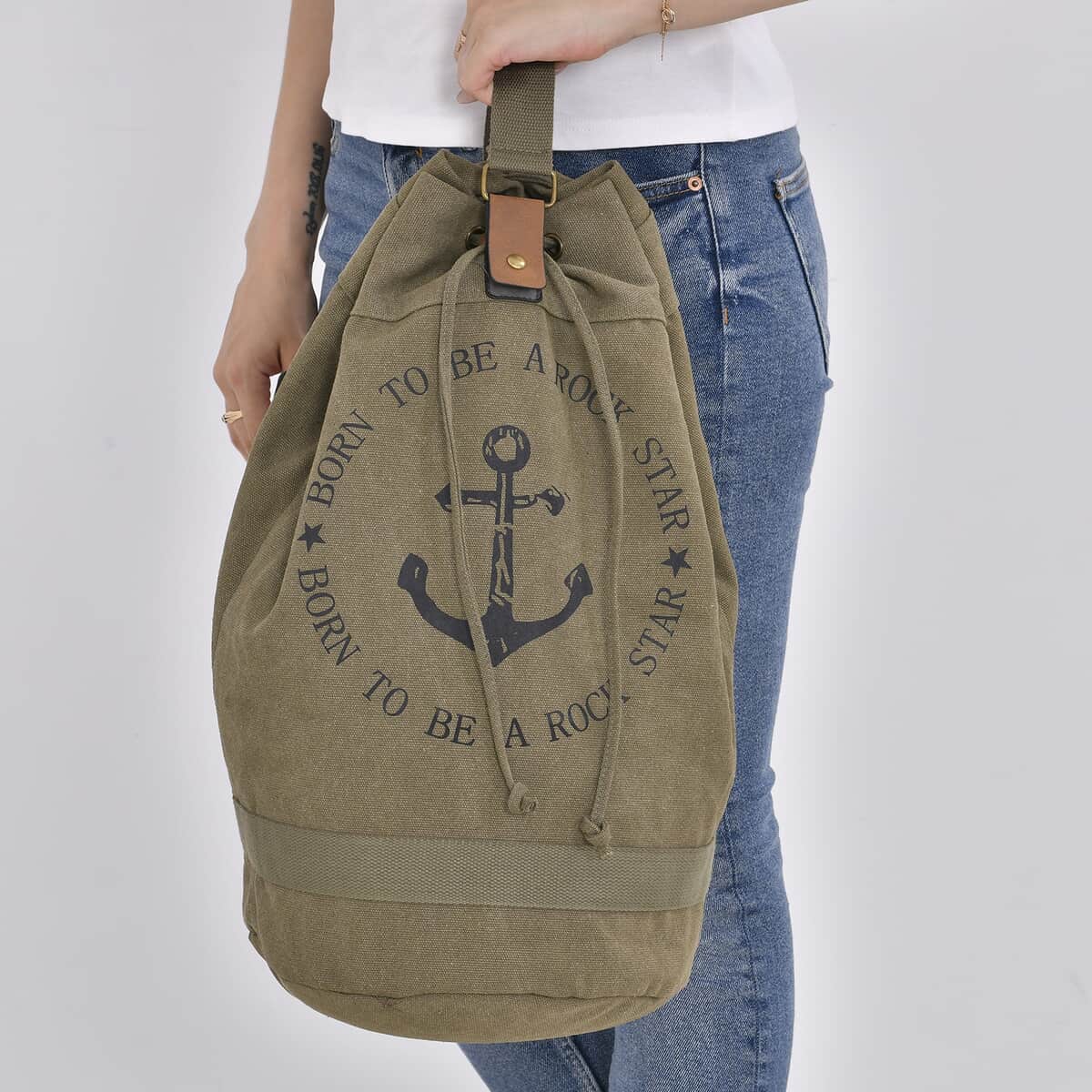 Navy Collection Army Green Color Anchor Pattern Backpack Bag (18.9"x10.6"x15.7") with Adjustable Double Shoulder Straps image number 2