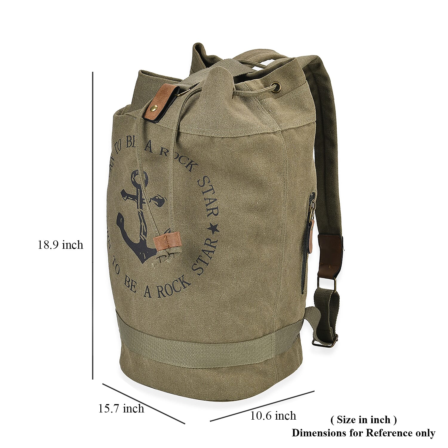 Navy Collection Army Green Color Anchor Pattern Backpack Bag with Adjustable Double Shoulder Straps