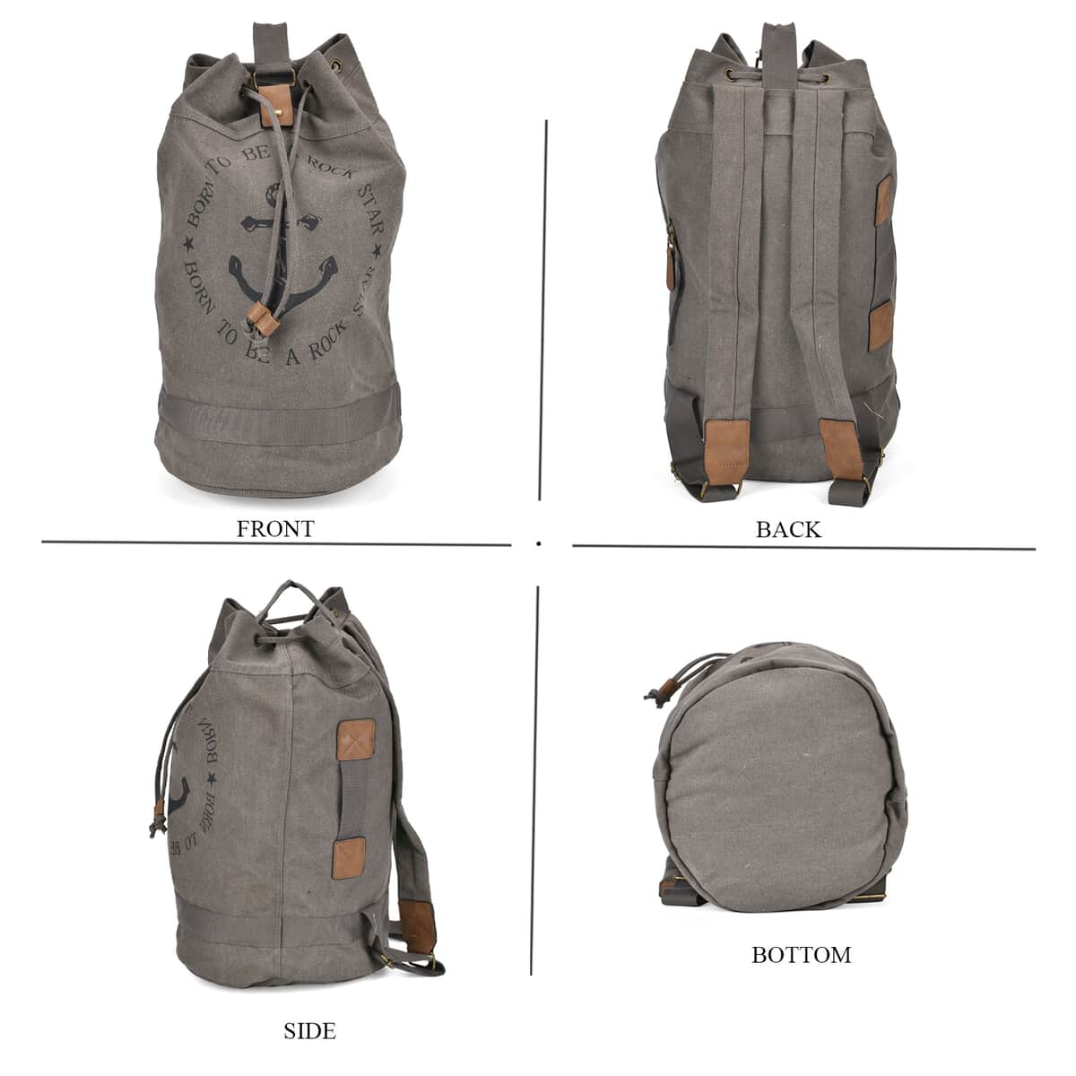 Navy Collection Brown Color Anchor Pattern Backpack Bag with Adjustable Double Shoulder Straps image number 3