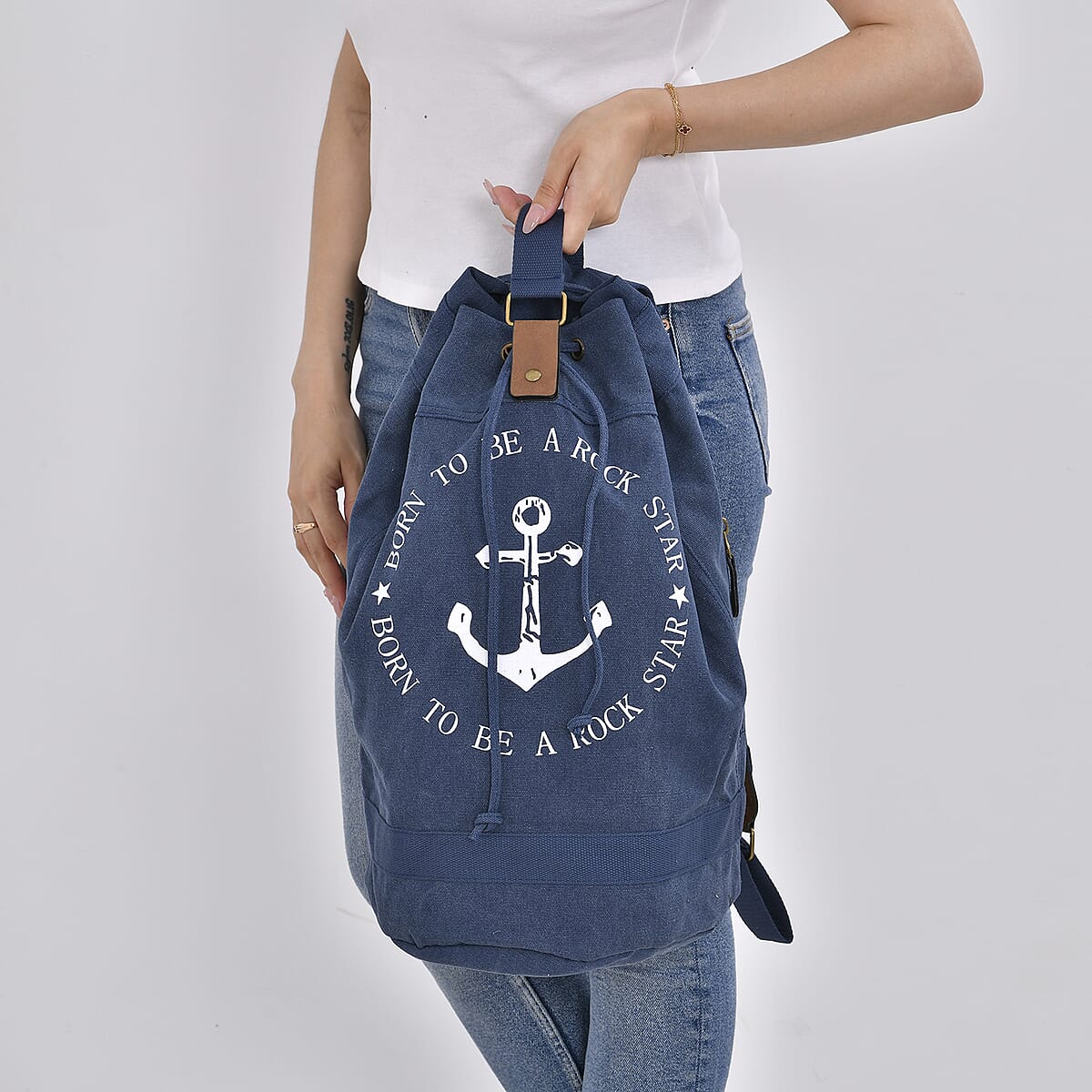 Navy Collection Blue Color Anchor Pattern Backpack Bag with Adjustable Double Shoulder Straps image number 2