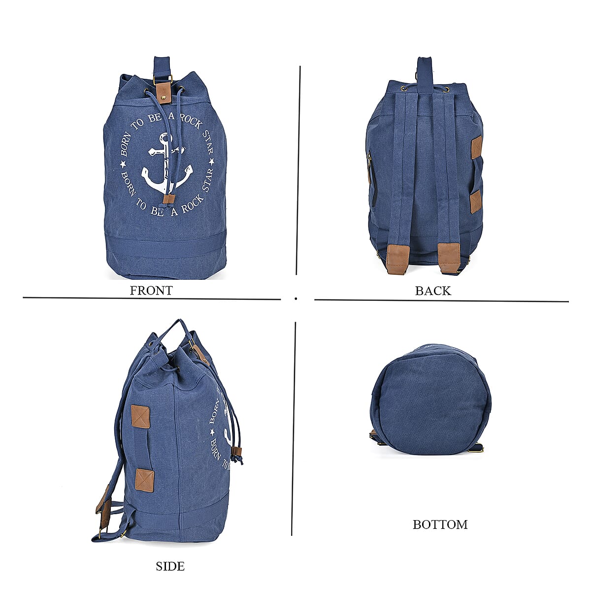 Navy Collection Blue Color Anchor Pattern Backpack Bag with Adjustable Double Shoulder Straps image number 3