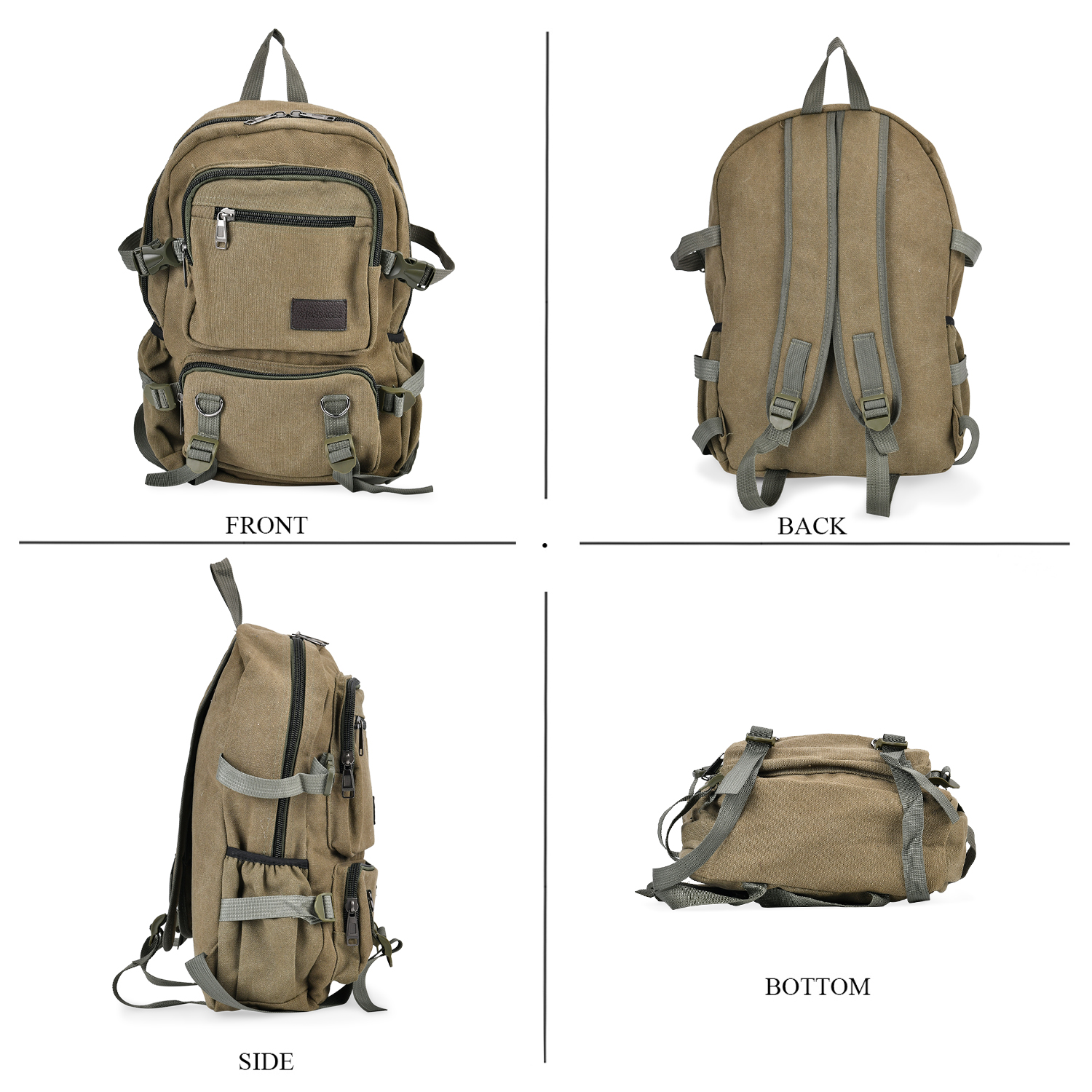 Navy Collection Army Green Multiple Pockets Backpack Bag with Two Padded Shoulder Straps