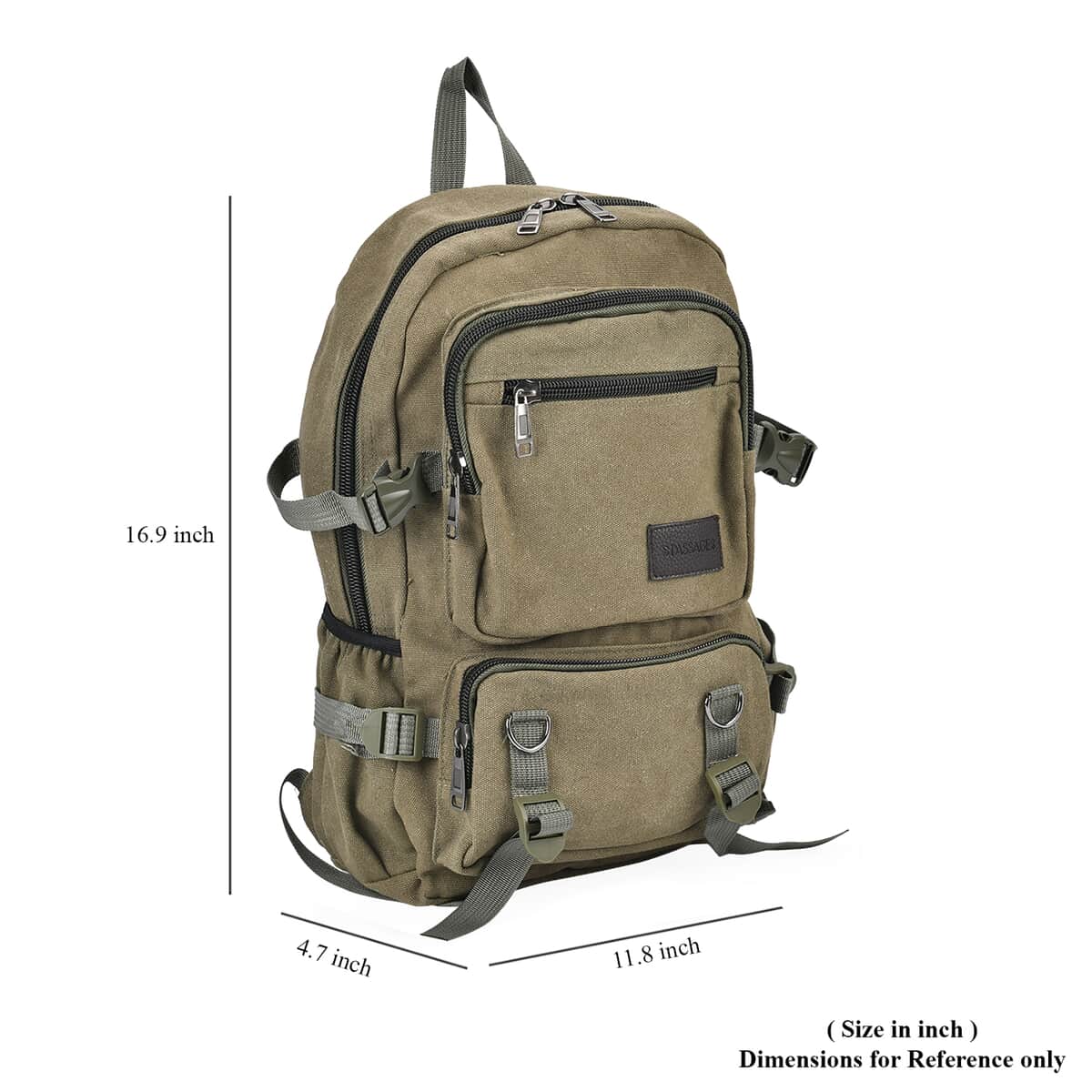 Navy Collection Army Green Multiple Pockets Backpack Bag (11.8"x4.7"x16.9") with Two Padded Shoulder Straps image number 6