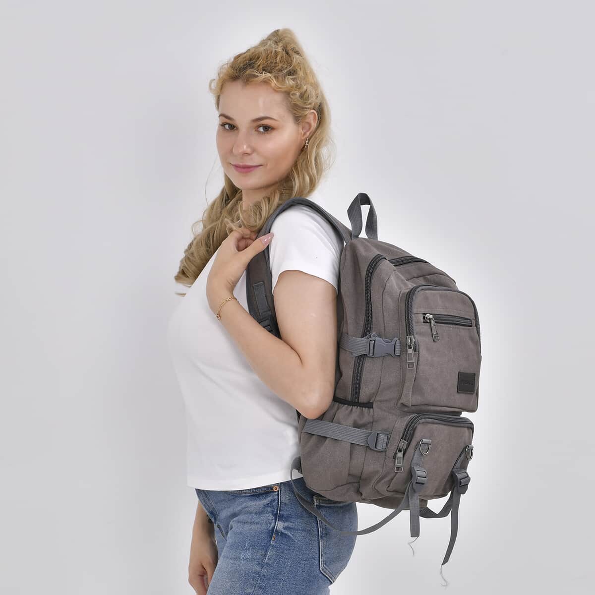 Navy Collection Gray Multiple Pockets Backpack Bag with Two Padded Shoulder Straps image number 1