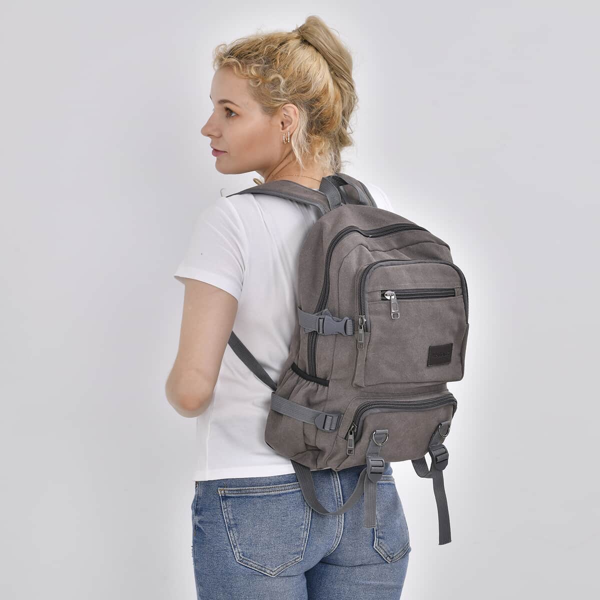 Navy Collection Gray Multiple Pockets Backpack Bag with Two Padded Shoulder Straps image number 2