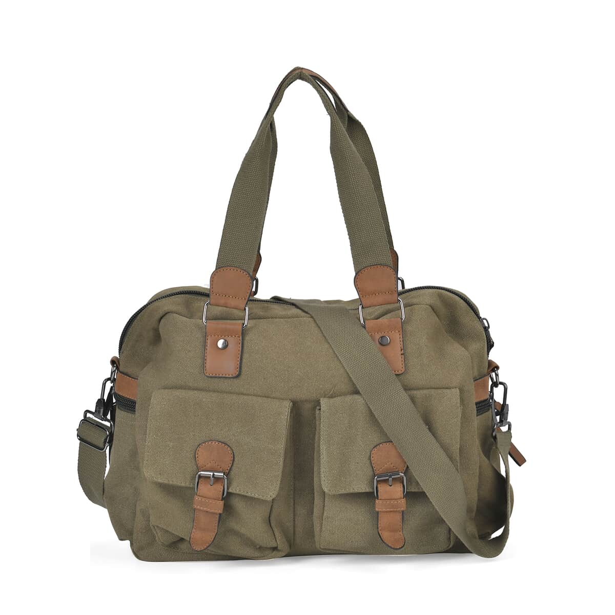 Navy Collection Army Green Color Multiple Pockets Tote Bag (15.8"x7.1"x4.5") with Handle Drop (7.5") and Detachable Shoulder Strap (50.4") image number 0