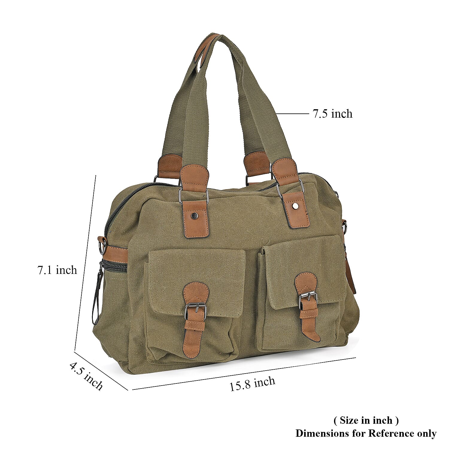Navy Collection Army Green Color Multiple Pockets Tote Bag with Handle Drop and Detachable Shoulder Strap