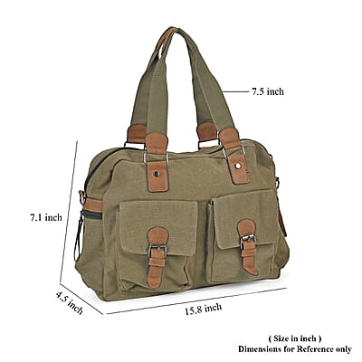 Navy Collection Army Green Color Multiple Pockets Tote Bag with Handle Drop and Detachable Shoulder Strap