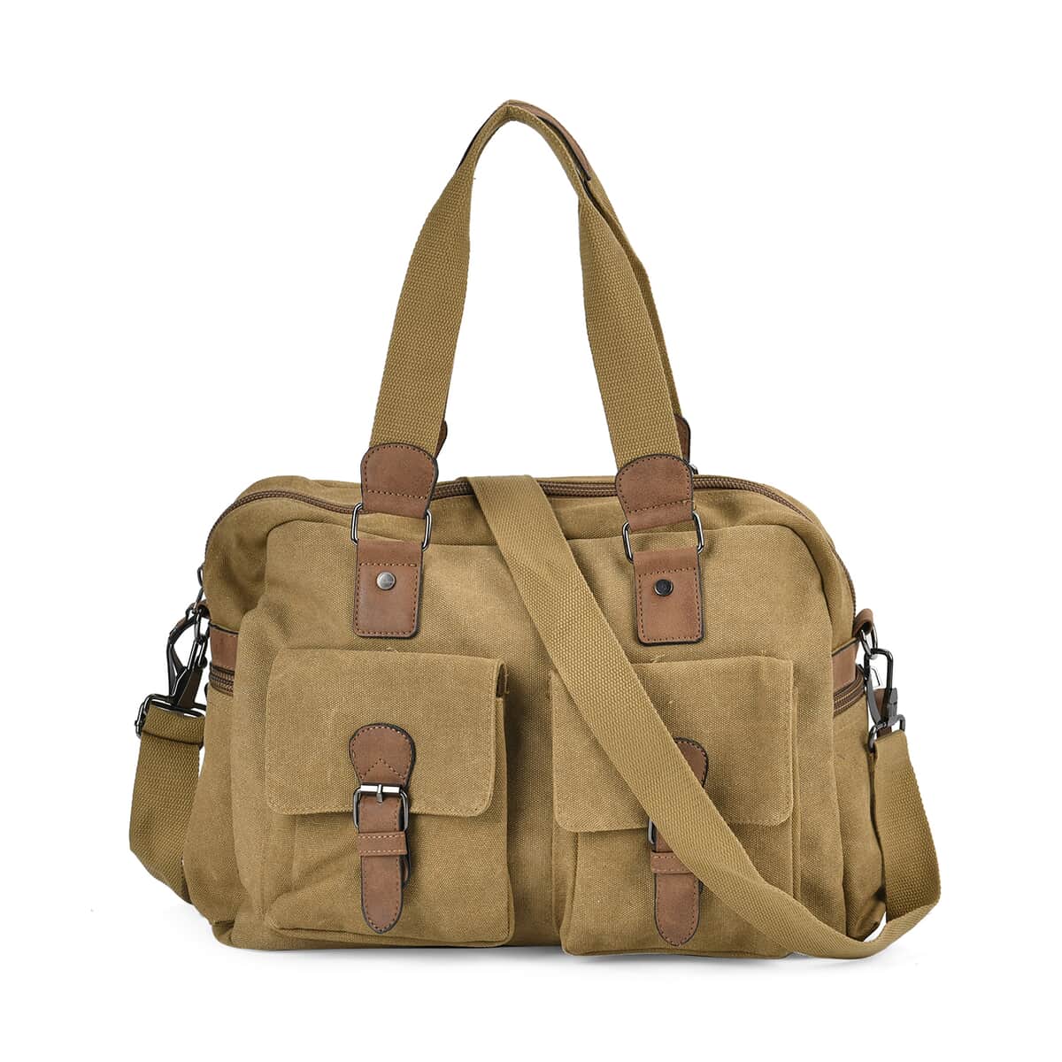 Navy Collection Khaki Color Multiple Pockets Tote Bag with Handle Drop and Detachable Shoulder Strap image number 0