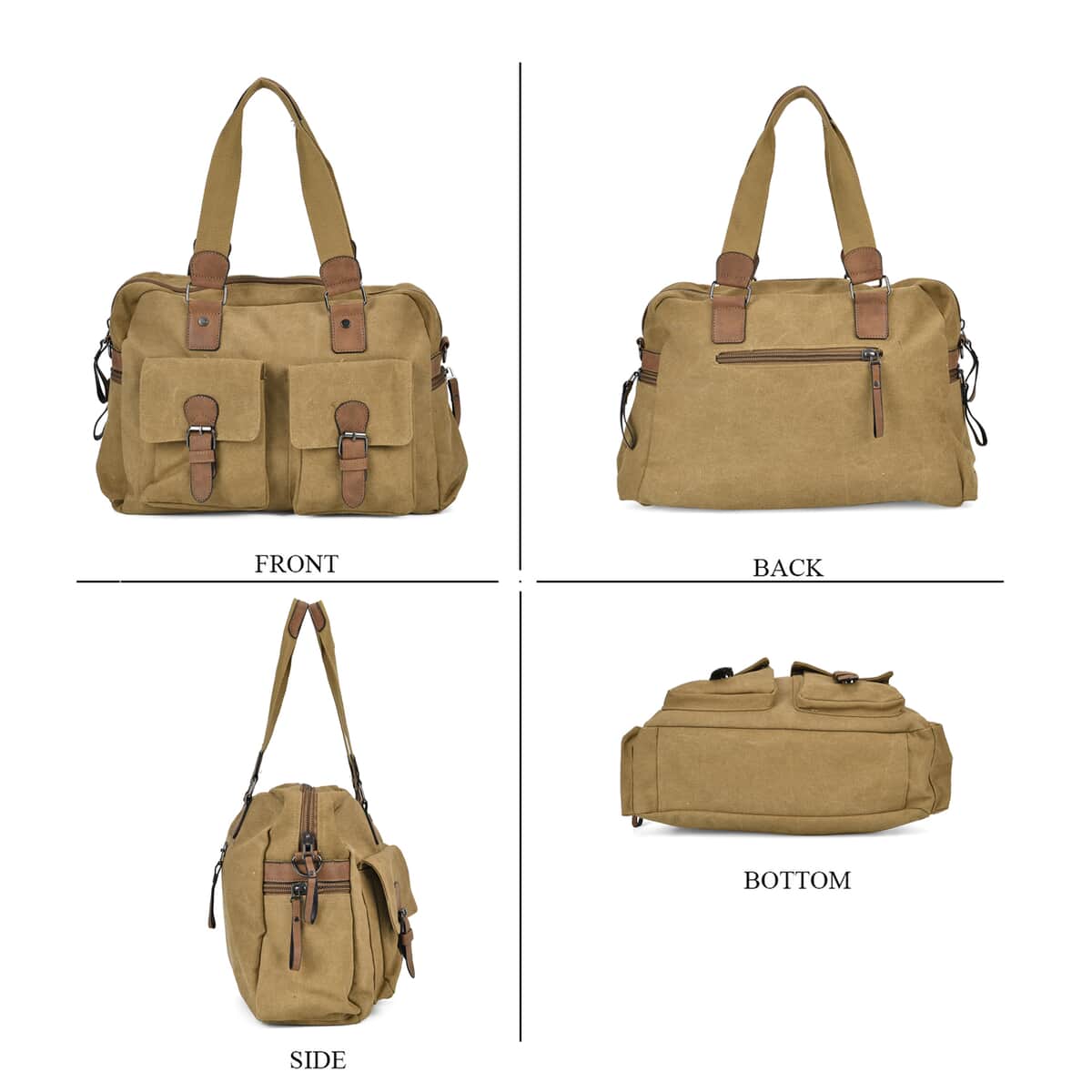 Navy Collection Khaki Color Multiple Pockets Tote Bag with Handle Drop and Detachable Shoulder Strap image number 3