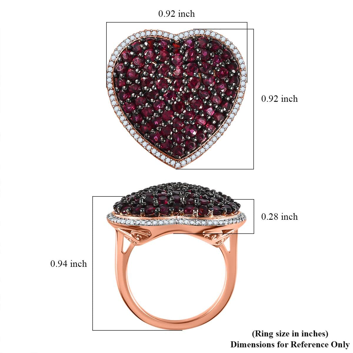 Premium Anthill Garnet, White Zircon Heart Ring in Vermeil RG Over Sterling Silver (Size 10.0) 3.60 ctw image number 5