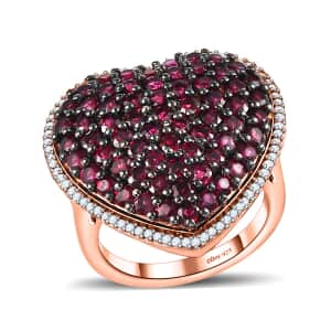 Anthill Garnet and White Zircon Heart Ring in Vermeil Rose Gold Over Sterling Silver (Size 5.0) 3.60 ctw