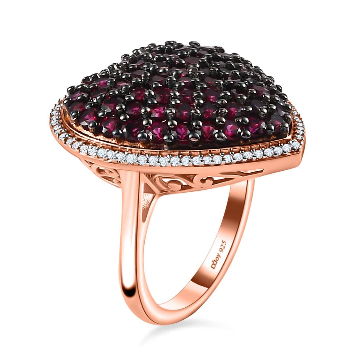 Anthill Garnet and White Zircon Heart Ring in Vermeil Rose Gold Over Sterling Silver (Size 5.0) 3.60 ctw image number 3
