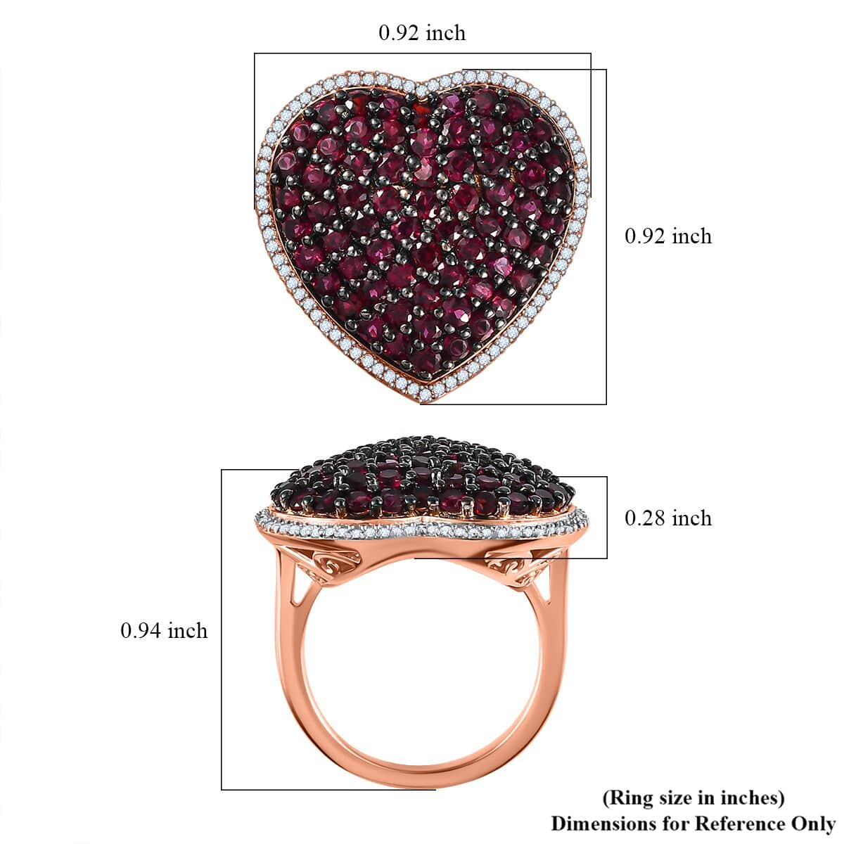 Anthill Garnet and White Zircon Heart Ring in Vermeil Rose Gold Over Sterling Silver (Size 5.0) 3.60 ctw image number 5