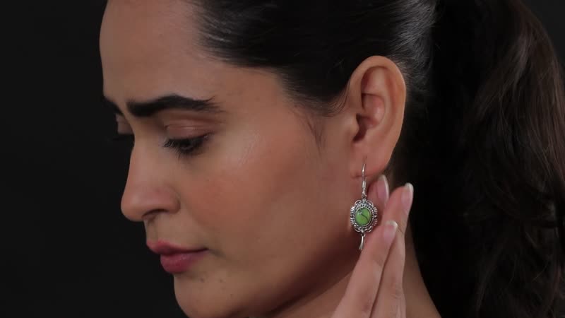 Artisan Crafted Sonoran Gold Turquoise Dangle Earrings in Black Oxidized Sterling Silver 2.50 ctw