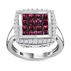 Anthill Garnet and Moissanite Ring in Rhodium and Platinum Over Sterling Silver (Size 10.0) 1.60 ctw