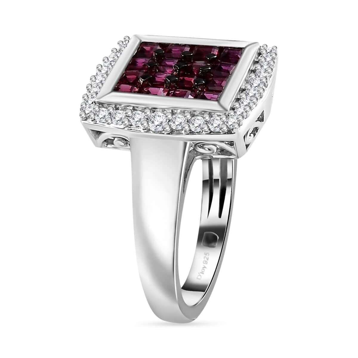 Anthill Garnet and Moissanite Ring in Rhodium and Platinum Over Sterling Silver (Size 10.0) 1.60 ctw image number 3