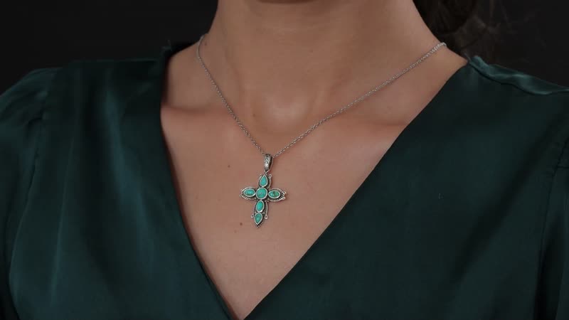 Artisan Crafted Sonoran Gold Turquoise Cross Pendant in Black Oxidized Sterling Silver 1.90 ctw