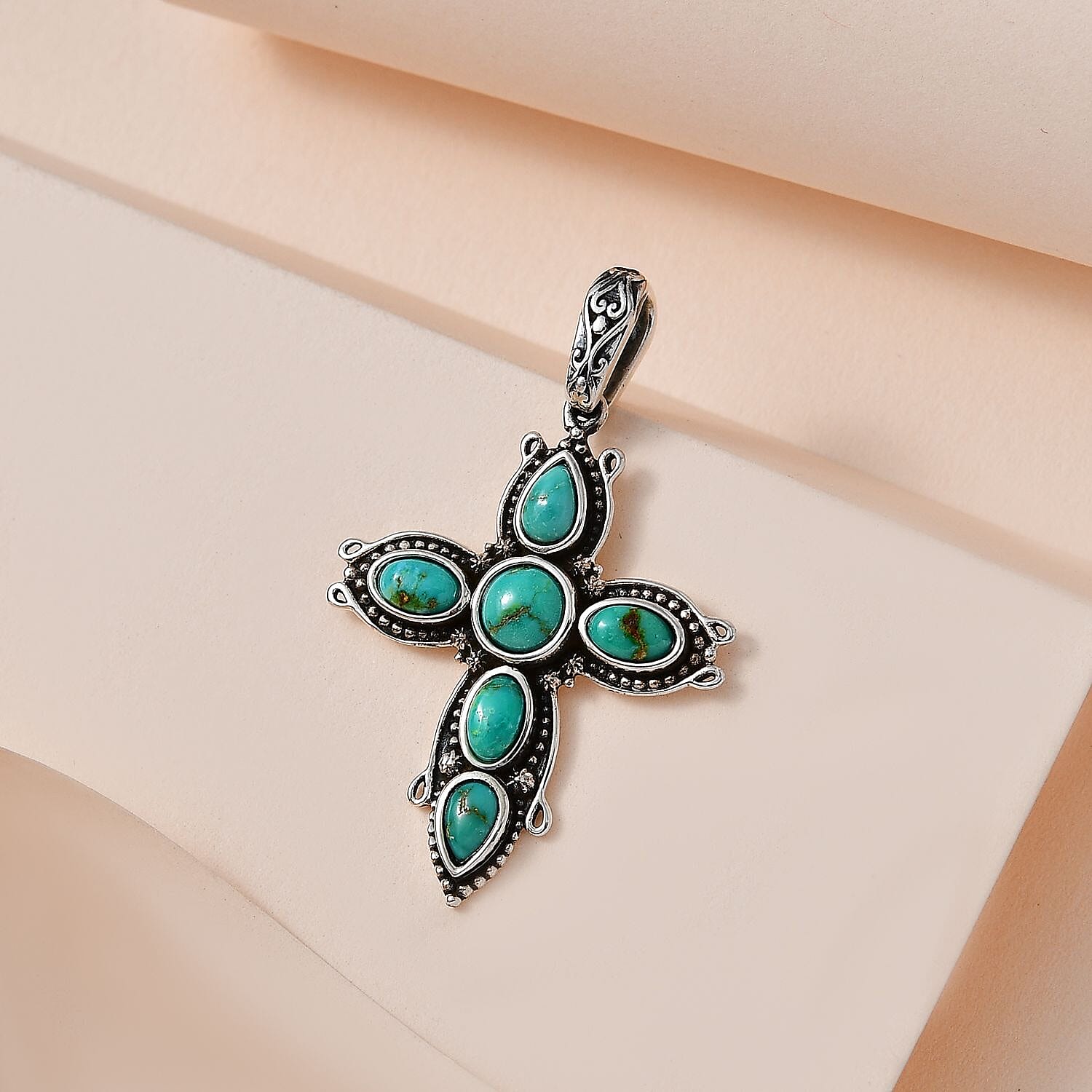 Artisan Crafted Sonoran Gold Turquoise Cross Pendant in Black Oxidized Sterling Silver 1.90 ctw